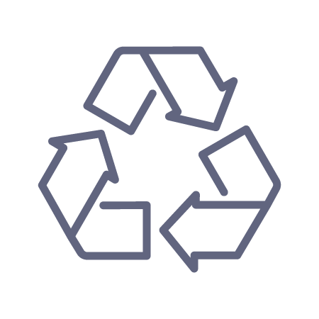 A blue-gray representation of the universal recycling symbol (three chasing arrows folded in a Möbius strip).