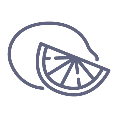 A blue-gray outline of a whole lemon and lemon wedge.